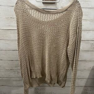 Women's Beige Knit Lightweight Long Sleeve‎ Top